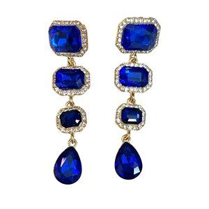 NWOT Met-edianger Vintage Blue Crystal Rhinestone Dangle Chandelier Earrings